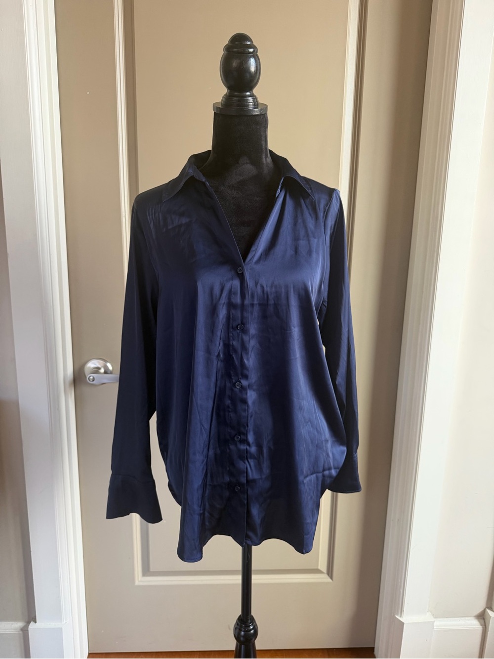 H&M Navy Satin Button-Down Blouse